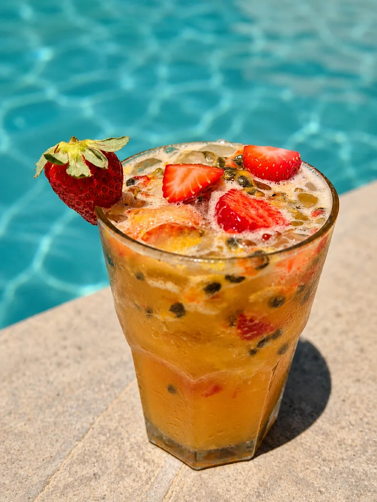 Cocktail aux fruits tropicaux servi à la Famille Pousada à Tremembé
