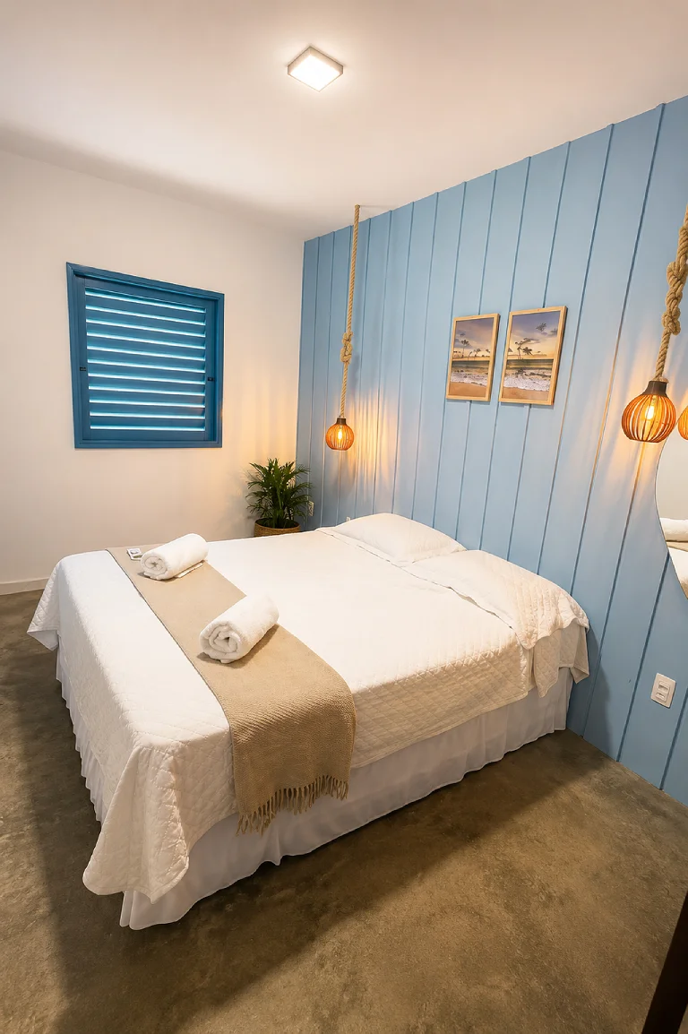 Air-conditioned Standard Room with a double bed at the KiteTrek Pousada in Tremembé, Brazil.